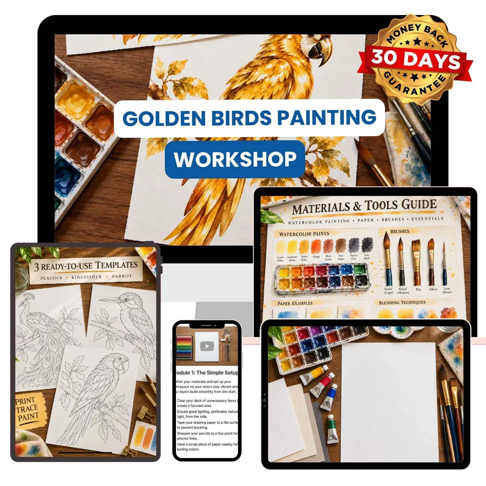 The Golden Birds Watercolor Workshop with all modules and bonuses