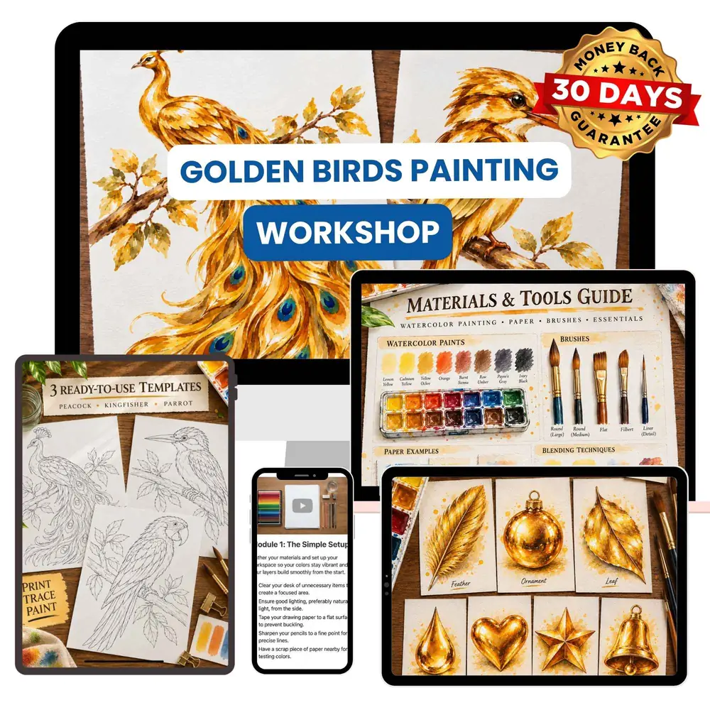 The Golden Birds Watercolor Workshop with all modules and bonuses